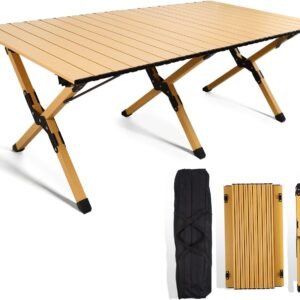 Folding Camping Table, Lightweight Roll-Up Table Aluminum Low Portable Picnic Table with Carrying Bag for Outdoor, Beach, Picnic, Backyards, BBQ and Party, 45.2''D x 23.6''W x 17.3''H