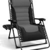 Outdoor Padded Zero Gravity Chair, Patio Lounge Chair Outdoor Recliner, Oversized Anti Gravity Lounger with Adjustable Headrest and Cup Holder, Foldable for Camping, Yard - Black/Grey