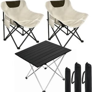 Folding Camping Chair Set of 3,Lightweight Camp Chairs with Table,Large Lawn Chair Portable for Adults Hiking,Fishing,Beach,Picnic,Patio,Travel,Carry Bag