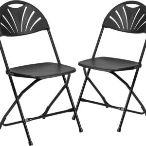 2 Pack  Series 650 lb. Capacity Black Plastic Fan Back Folding Chair