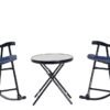 3 Piece Outdoor Patio Furniture Set with Glass Coffee Table & 2 Folding Padded Rocking Chairs, Bistro Style for Porch, Camping, Balcony, Navy Blue