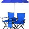 Double Portable Camping Chairs, Blue 60D x 20.5W x 35H Inch