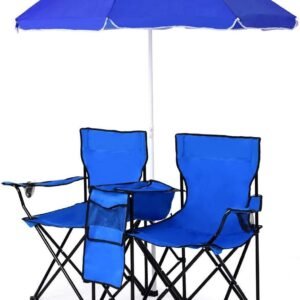 Double Portable Camping Chairs, Blue 60D x 20.5W x 35H Inch