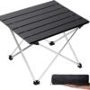 Portable Camping Table with Aluminum Table Top, Folding Beach Table Easy to Carry, Prefect for Outdoor, Picnic, BBQ, Cooking, Festival, Beach, Home Use (Black-S)