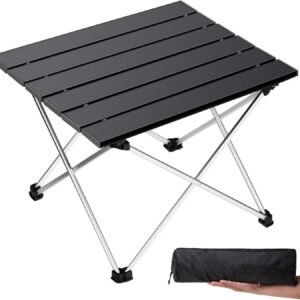 Portable Camping Table with Aluminum Table Top, Folding Beach Table Easy to Carry, Prefect for Outdoor, Picnic, BBQ, Cooking, Festival, Beach, Home Use (Black-S)