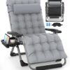 Oversized Zero Gravity Chairs XXL, 33In Padded Zero Gravity Lounge Chair, Lawn Recliner, Folding Patio Reclining Chair w/Aluminum Alloy Lock, Headrest, Cup Holder, Support 500lbs, Grey