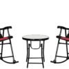 3 Piece Outdoor Patio Furniture Set with Glass Coffee Table & 2 Folding Padded Rocking Chairs, Bistro Style for Porch, Camping, Balcony, Red
