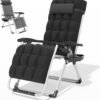 Zero Gravity Chair with Cushion, Reclining Outdoor Patio Lounge Chair, Folding Indoor Anti Gravity Recliner, Portable Lounger with Removable Cup Holder Side Tray and Pillow Headrest (Black)