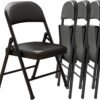 Black Padded Folding Chairs with Cushion 4 Pack, Heavy Duty Steel Metal Frame Foldable Chair for Indoor and Outdoor, Portable Stackable Commercial Seat for Bedroom Patio Party Event