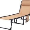 Folding Chaise Lounge Chair Bed - Heavy-Duty 400lb Capacity Portable Adjustable Recliner w/Pillow for Patio, Pool, Camping, Sunbathing - Lay Flat Design (Beige)