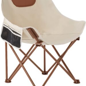Portable Lightweight Camping Chair, Foldable Chair with Carry Bag and Side Pocket, Compact Outdoor Chair for Camping Hiking Fishing Beach Picnic (Khaki)