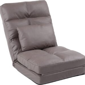 Indoor Chaise Lounge Sofa, Floor Chair with Back Support for Adults, 14 Angle Adjustment Recliner Chair, Folding Floor Lounger with Pillow 8823(Brown-1)