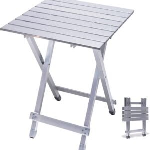 Folding Camping Table - Lightweight Aluminum Portable Picnic Table, 18.5x18.5x24.5 Inch for Cooking, Beach, Hiking, Travel, Fishing, BBQ, Indoor Outdoor Small Foldable Camp Tables