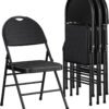 Commercial XL Comfort Fabric Padded Metal Folding Chair with Contoured Seat Back,  lb. Weight Rating, Triple Braced, Black, 4-Pack