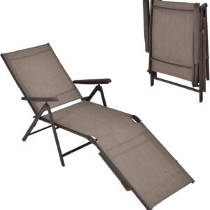 Folding Lounge Chair Outdoor, Recliner Chaise Lounge with 5-Position Adjustable Backrest & 2-Position Footrest, No Assembly Required, Suitable for Patio Poolside Beach Yard (1, Brown)