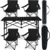 5 Pcs Summer Portable Camping Chair and Folding Camping Table Set Outdoor Oxford Fabric Folding Chair Lawn Portable Camp Table with Cup Holder Carry Bag for Travel Fishing Sport(Black)