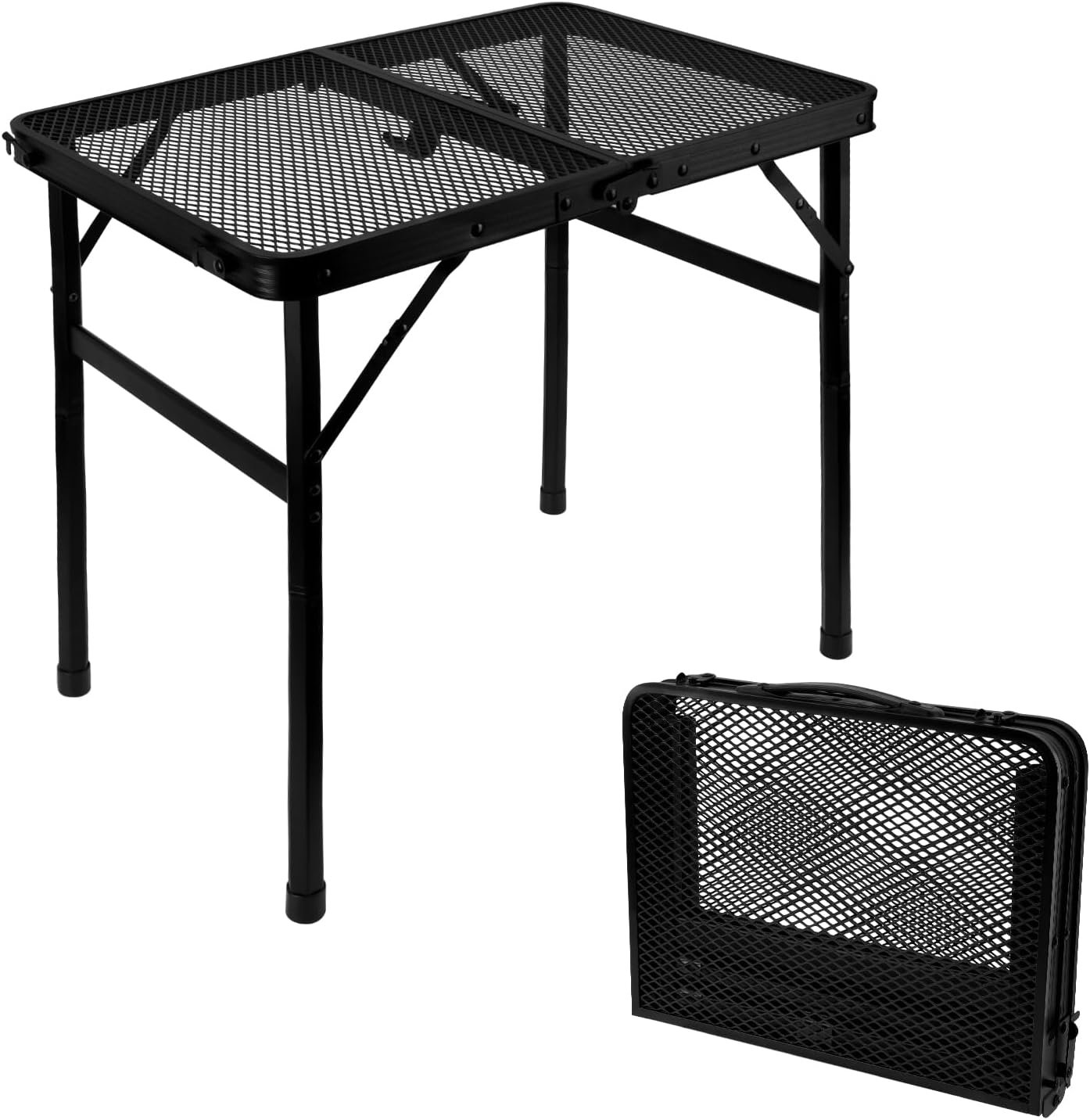 Folding Grill Table, Camping Table 2ft Metal Collapsible Grill Table Height Adjustable Lightweight & Portable Grill Stand Table with Mesh Desktop for Outdoor Picnic BBQ Camping Beach RV