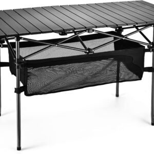 Lightweight Aluminum Folding Camping Table (47” x 21.65” x 26.7”), Portable Roll-Up Design for Outdoor, Camping, Beach, BBQ, Patio, and Picnic, Durable & Waterproof with Carrying Bag