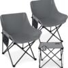 2 Pcs Portable Camping Chairs for Adults, Comfortable & Oversized Lawn Chair & Folding Camping Table for Outdoor Sports, Fishing, Rv Travel, Beach, Picnic – Grey