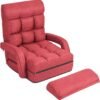 Folding Floor Chair with 6-Position Adjustable Backrest, Armrests & Removable Pillow, 330Lbs Capacity, Lazy Sofa Armchair, Chaise Lounge Bed, Gaming Recliner for Living Room Bedroom, Red