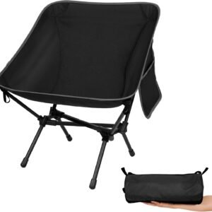 Ultralight Camping Chair, Portable Folding Backpacking Chair, Compact Camping Chair with Carry Bag for Outdoor Camp Hiking Backpack Beach Travel (Black)