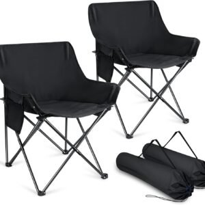 Outdoor Camping Chair for Adult, Large Portable Folding Moon Chairs with Carry Bag for Patio Beach, Fishing, Lawn and More Outdoor Sports,  Oxford Fabric & Heavy Duty Steel (2, Black)
