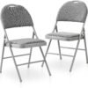 Folding Chairs Set of 2, Heavy Duty Metal Folding Chairs with Padded Fabric Seats, Big Backrest Foldable Chair for Outdoor & Indoor & Dining & Party, Grey