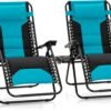 Padded Zero Gravity Chair Set of 2, Folding Patio Lounge Recliner with Adjustable Pillows & Cup Holder for Poolside Backyard, Support 400lbs(Pacific Blue)