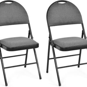 2 Pack Folding Chairs, Heavy Duty Foldable Chairs with Cushioned Seat & Back, Padded Dining Chairs with Metal Frame for Indoor Outdoor Home Office Event Wedding Party, Gray