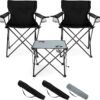 Folding Camping Chair Set of 3, Foldable Black Camp Chairs & Grey Table, Large Lawn Chair Portable for Adults Hiking, Fishing, Picnic, Outdoor BBQ, Travel, Sports, Cup Holders & Storage Bags