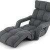 Foldable Floor Lazy Sofa, Indoor Chaise Lounge Sofa with 6 Adjustable Positions, Folding Chair Bed with Adjustable Armrests, Backrest & Footrest, Ideal for Living Room, Bedroom (Dark Grey)