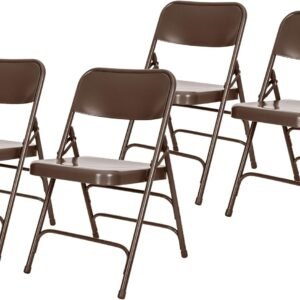Series Premium Heavy-Duty All-Steel Folding Chairs, Triple-Braced Commercial Metal Chairs with Double Hinges, 500 lb Capacity (4-Pack, Brown)