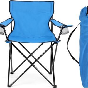 Folding Camping Chair & Carrying Bag, Foldable Camp Chair with Cup Holders for Adults, Portable for Lawn, Outdoors, Fishing, Hiking, Travel, Picnic, Beach, Oversized & Supports 275lbs (Blue)
