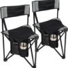 2 Pack Tripod Camping Chairs Folding Lightweight, Portable 3 Legged Tripod Stool Seat with Backrest, Small Golf Chair Compact for Adults Fishing Hunting, Black