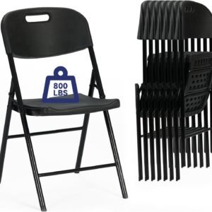 8 Pack Thicker 800 LBS Black Folding Chairs, Commercial Grade Folding Chair, Foldable Chairs for Events