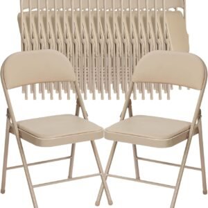 Khaki Folding Chairs 20 Pack with Padded Cushion and Back, Portable Duty Metal Frame Commercial Seat, Foldable Indoor Outdoor Chairs for Office Party Events Kitchen Dinning Wedding, 330-LBS Capacity