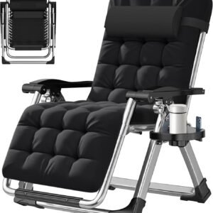 Zero Gravity Chair,Premium Outdoor Lawn Folding Lounge Chairs,Sturdy Adjustable Reclining Patio Chairs with Removable Cushion,Headrest & Tray