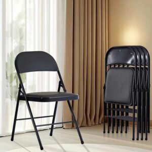 4 Pack Black Folding Chairs-330 LBS Capacity with Padded Cushion and Back, Portable Heavy Duty Metal Frame Commercial Seat, Foldable Indoor Outdoor Chairs for Office Kitchen Dining Party Events​