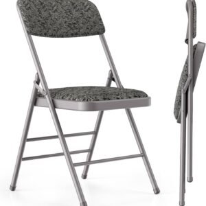 Commercial Grade Folding Chair with Padded Fabric Cushion（16"X16" |Double-hinged Legs Luxury Style|4.5kg Capacity Max Weight 150Kg for Home and Office,Indoor and Outdoor Events (2, Fabric-Grey)