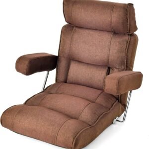 Adjustable Folding Floor Sofa Chair, Upholstered Indoor Chaise Lounge with 6-Position Adjustable Headrest, Lumbar Support, Extended Seat, Foldable Lazy Sofa Couch for Living Room, Brown