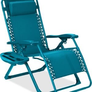 Adjustable Zero Gravity Chair, Monochromatic Color Folding Patio Recliner w/Side Tray, Headrest - Peacock