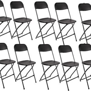 Set of 10,Black Plastic Folding Chair Steel Frame Commercial High Capacity Event Chair Lightweight Set for Office Wedding Party Picnic Kitchen Dining Church School