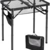 Small Folding Grill Table for Outside, 3 Heights Adjustable Lightweight Portable Metal Aluminum Outdoor Grill Table for Camping Picnic Cooking BBQ, Black 24x16 inches