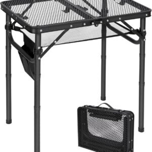 Small Folding Grill Table for Outside, 3 Heights Adjustable Lightweight Portable Metal Aluminum Outdoor Grill Table for Camping Picnic Cooking BBQ, Black 24x16 inches