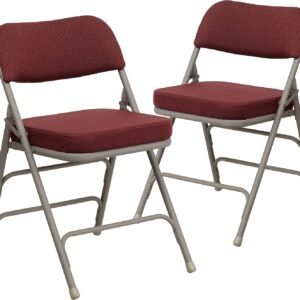 Series Metal Folding Chairs with Cushioned Seat, Fabric Upholstered Event Chairs with -lb. Static Weight Capacity, Set of 2, Burgundy