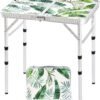 Folding Camping Table 2ft Portable Pinic Table Adjustable Height Small Card Table Aluminum Foldable Lightweight with Carry Handle for Outdoor Indoor Hiking Camp BBQ Beach (Monstera Palm Leaves)