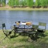 Set of 5, Indoor, Camping, Picnics, Beach,Backyard, BBQ, Party, Patio, Black/Green Folding Outdoor Table and Chairs Set